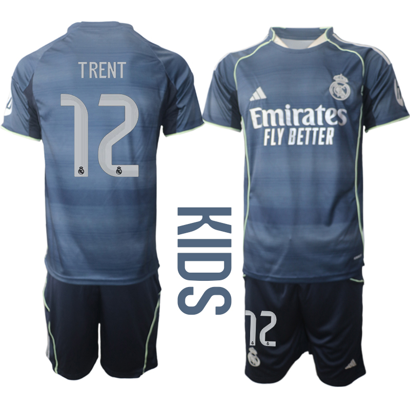 Youth 2025-2026 Club Real Madrid away Blue 12 Soccer Jersey